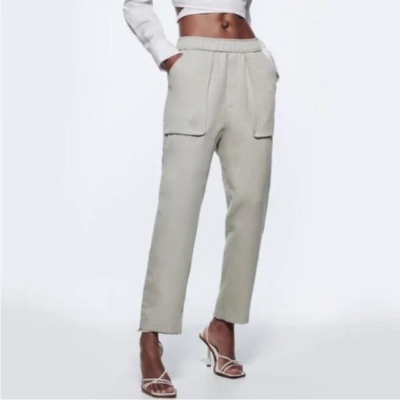 ZARA High Rise Slouchy Tapered Pants – Ivory, Size Small - Picture 1 of 14